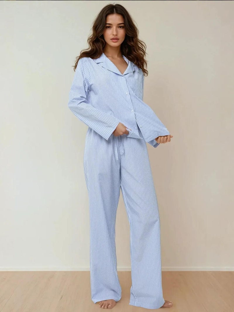 HICCUP Striped Cotton Pajama Set - Image 1