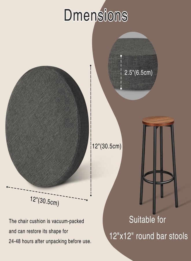 OVOV Round Bar Stool Cushions Set of 2 12"X12"X2.5" Round Chair Cushions with Anti-Skid Silicone Thick Padded Stool Pads, Dark Grey - Image 2