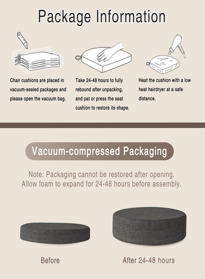 OVOV Round Bar Stool Cushions Set of 2 12"X12"X2.5" Round Chair Cushions with Anti-Skid Silicone Thick Padded Stool Pads, Dark Grey - Image 5