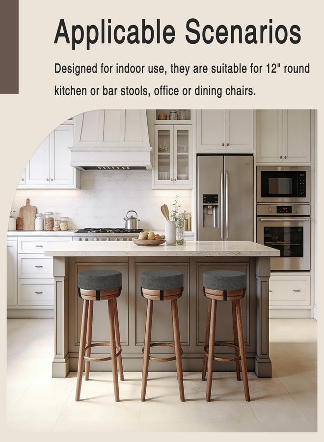 OVOV Round Bar Stool Cushions Set of 2 12"X12"X2.5" Round Chair Cushions with Anti-Skid Silicone Thick Padded Stool Pads, Dark Grey - Image 3