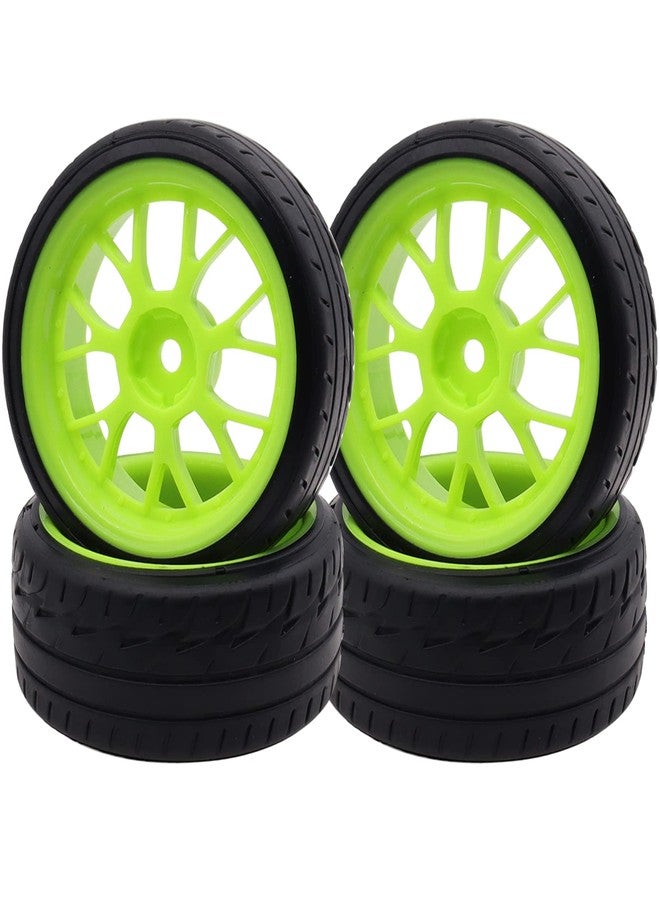 Treehobby 4PCS Treehobby OD 2.48"(63mm) RC Rubber Wheel 12mm Hex Hub Wheels and Double-Decker Tires Set Compatible with HSP Tamiya Kyosho 1/10 On-Road RC Flat Racing Car (Green) - Image 1