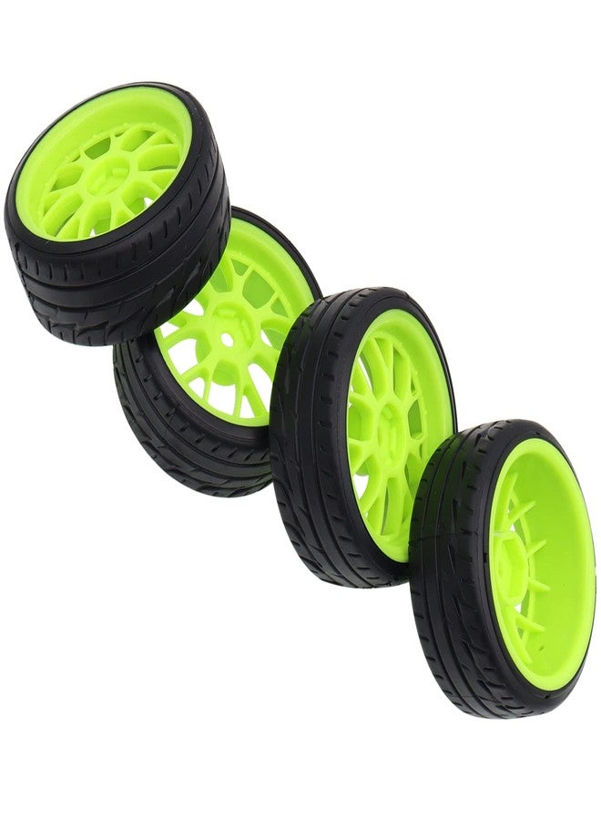 Treehobby 4PCS Treehobby OD 2.48"(63mm) RC Rubber Wheel 12mm Hex Hub Wheels and Double-Decker Tires Set Compatible with HSP Tamiya Kyosho 1/10 On-Road RC Flat Racing Car (Green) - Image 5