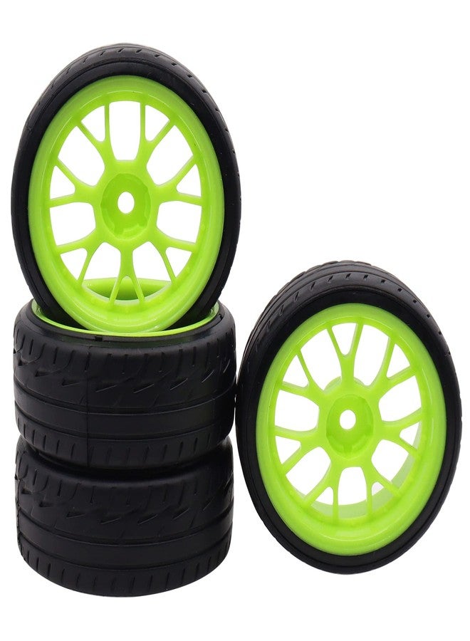 Treehobby 4PCS Treehobby OD 2.48"(63mm) RC Rubber Wheel 12mm Hex Hub Wheels and Double-Decker Tires Set Compatible with HSP Tamiya Kyosho 1/10 On-Road RC Flat Racing Car (Green) - Image 3