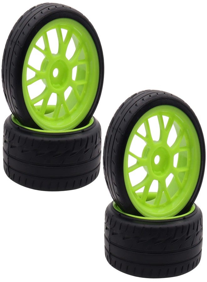 Treehobby 4PCS Treehobby OD 2.48"(63mm) RC Rubber Wheel 12mm Hex Hub Wheels and Double-Decker Tires Set Compatible with HSP Tamiya Kyosho 1/10 On-Road RC Flat Racing Car (Green) - Image 4