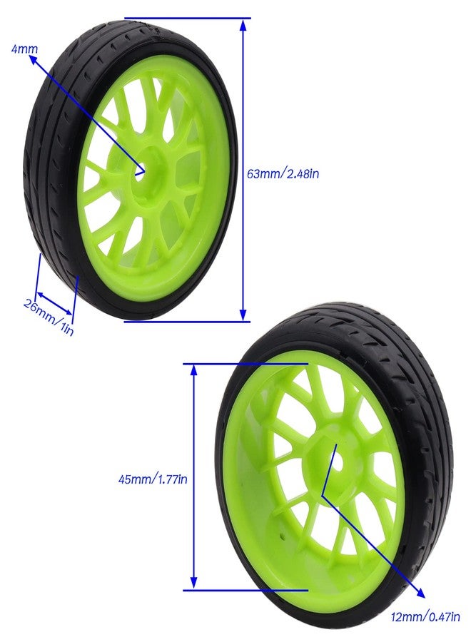 Treehobby 4PCS Treehobby OD 2.48"(63mm) RC Rubber Wheel 12mm Hex Hub Wheels and Double-Decker Tires Set Compatible with HSP Tamiya Kyosho 1/10 On-Road RC Flat Racing Car (Green) - Image 2
