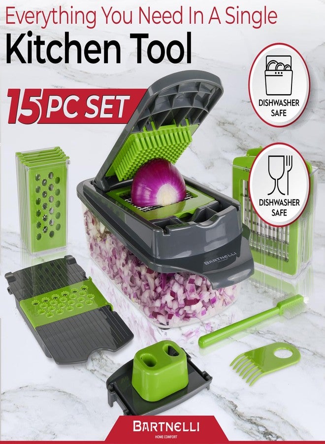Bartnelli Vegetable Chopper Food Slicer Pro | 15 Pc MultiFuctional Kitchen Gadgets for Onion, Veggie, Cheese Grater, Vegetables Cutter With Large Container, Easy to Clean, With Bonus Brush and Fork - Image 3