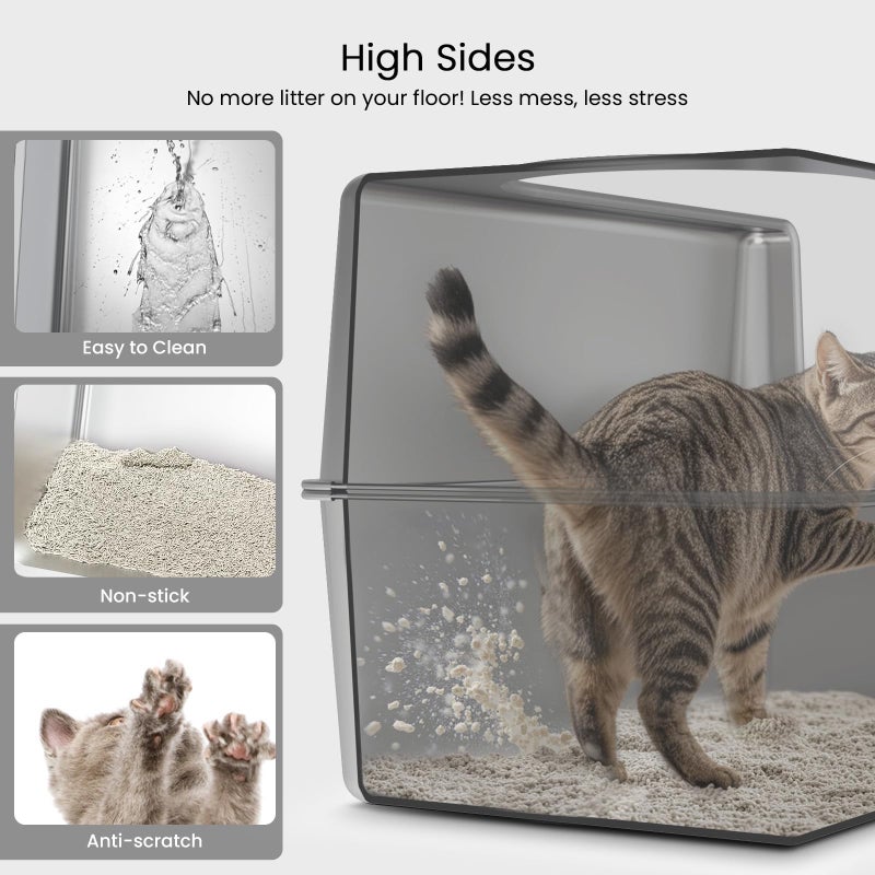 PWTAA Enclosed Stainless Steel Cat Litter Box with Lid, XL Metal Litter Box for Big Cats, Extra Large Cat Toilet with High Side, Non-Stick, Anti-Leakage, Odorless, with Cats Litter Mat & Litter Scoop - Image 4