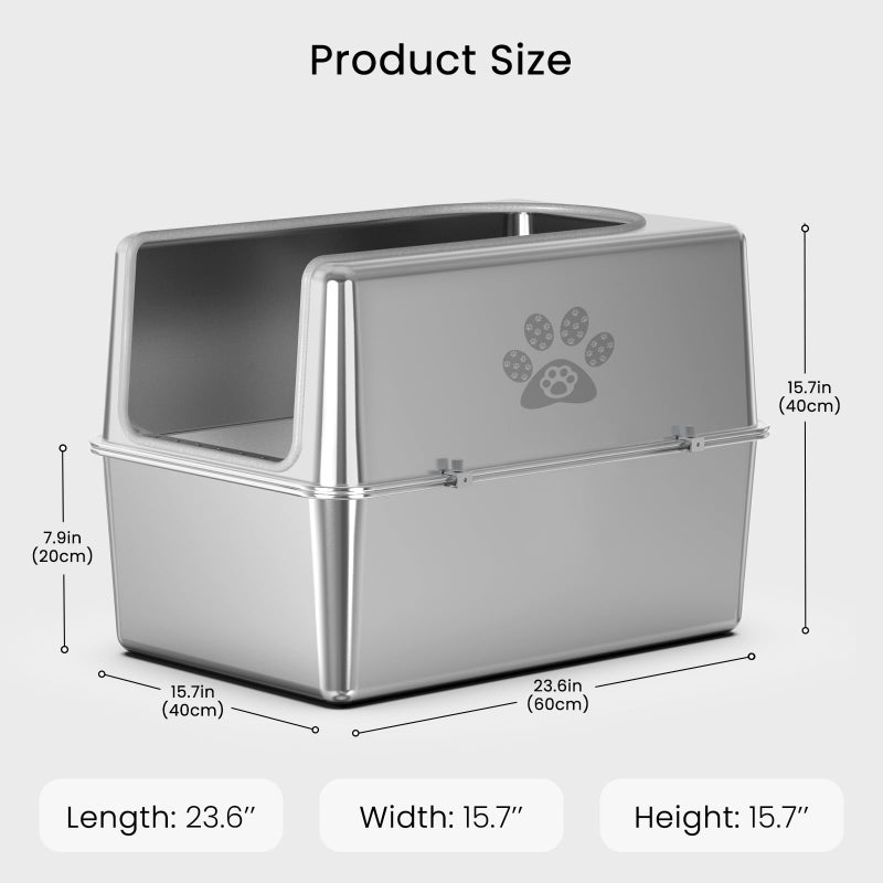PWTAA Enclosed Stainless Steel Cat Litter Box with Lid, XL Metal Litter Box for Big Cats, Extra Large Cat Toilet with High Side, Non-Stick, Anti-Leakage, Odorless, with Cats Litter Mat & Litter Scoop - Image 3