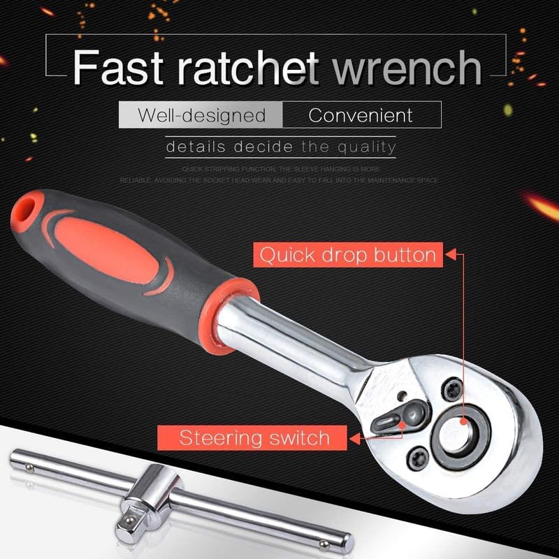 DS ENTERPRISE 46 In 1 Pcs Tool Kit & Screwdriver and Socket Set, Hand Tool Kit Wrench Set Multi-Purpose Combination Tool Case Precision Ratchet Socket Set, Wrench Sleeve Suit Hardware Auto Car Repair Wrench Tools - Image 4