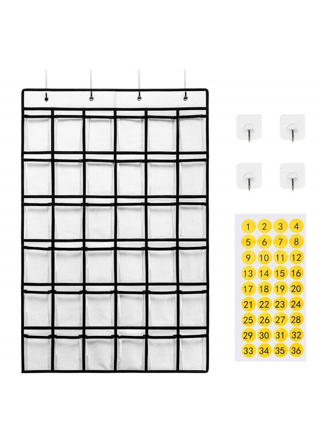 36 Pockets Classroom Pocket Chart for Cell Phones, Pocket Chart for Calculator Holder with 36 Number Sticker (White)  - Image 1