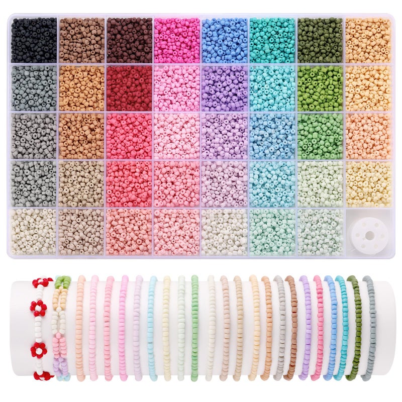 3mm Seed Beads Matte 39 Colors Frosted Seed Beads for Bracelet Making Friendship Bracelet Beads for Girls Adults Small Beads for Jewelry Making DIY Craft