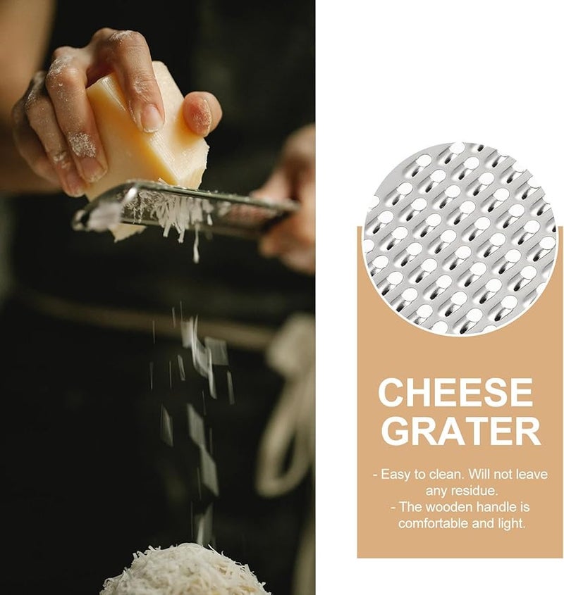 مبشرة من الفولاذ المقاوم للصدأ بمقابض خشبية لإعداد البطاطس والجبن والطعام، مجموعة من قطعتين - Image 3