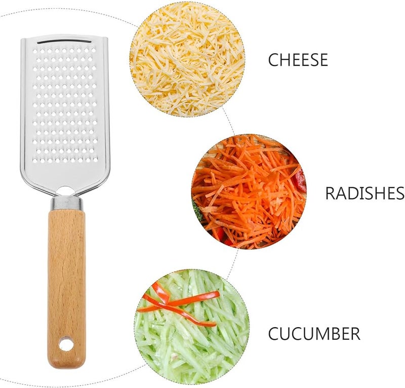 مبشرة من الفولاذ المقاوم للصدأ بمقابض خشبية لإعداد البطاطس والجبن والطعام، مجموعة من قطعتين - Image 2