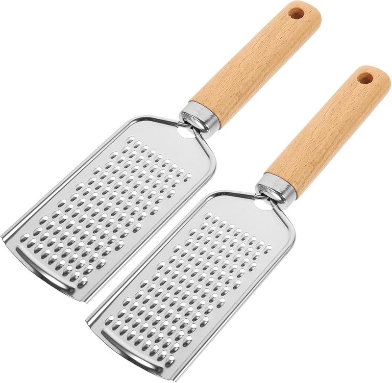 مبشرة من الفولاذ المقاوم للصدأ بمقابض خشبية لإعداد البطاطس والجبن والطعام، مجموعة من قطعتين - Image 1