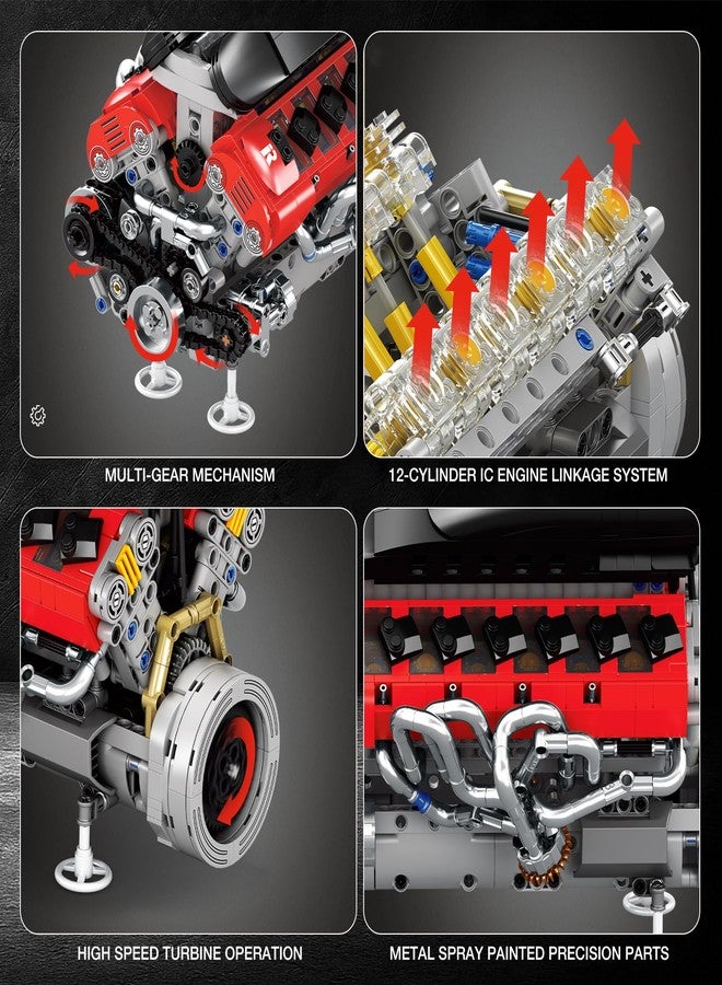 Brihappen V12 Engine Building Set for Adults, 1240PCS 65° V-Angle Motorized Supercar Engine Model Kit with Moving Pistons, Mechanical STEM Assembly Kit for Display, Gift for Car Enthusiasts - Image 3