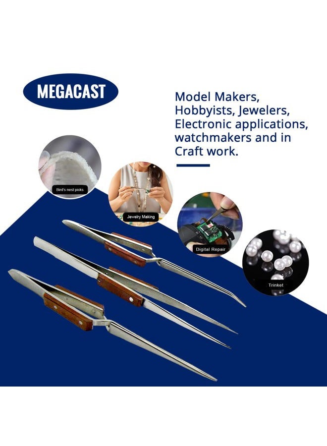 Megacast Tweezers & Cross locking & Straight Soldering tweezers jewelers - 3 piece set - Image 3