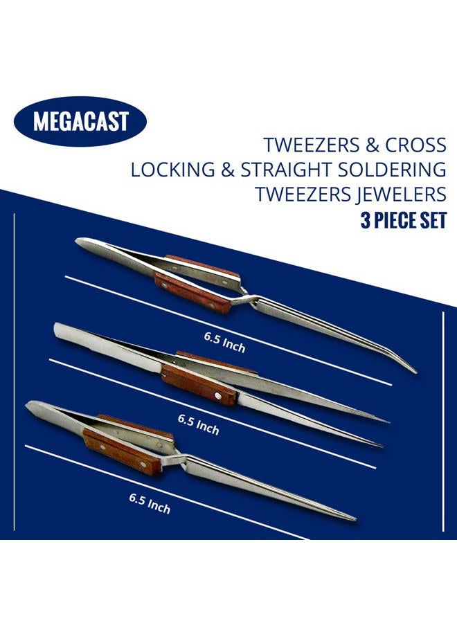 Megacast Tweezers & Cross locking & Straight Soldering tweezers jewelers - 3 piece set - Image 5