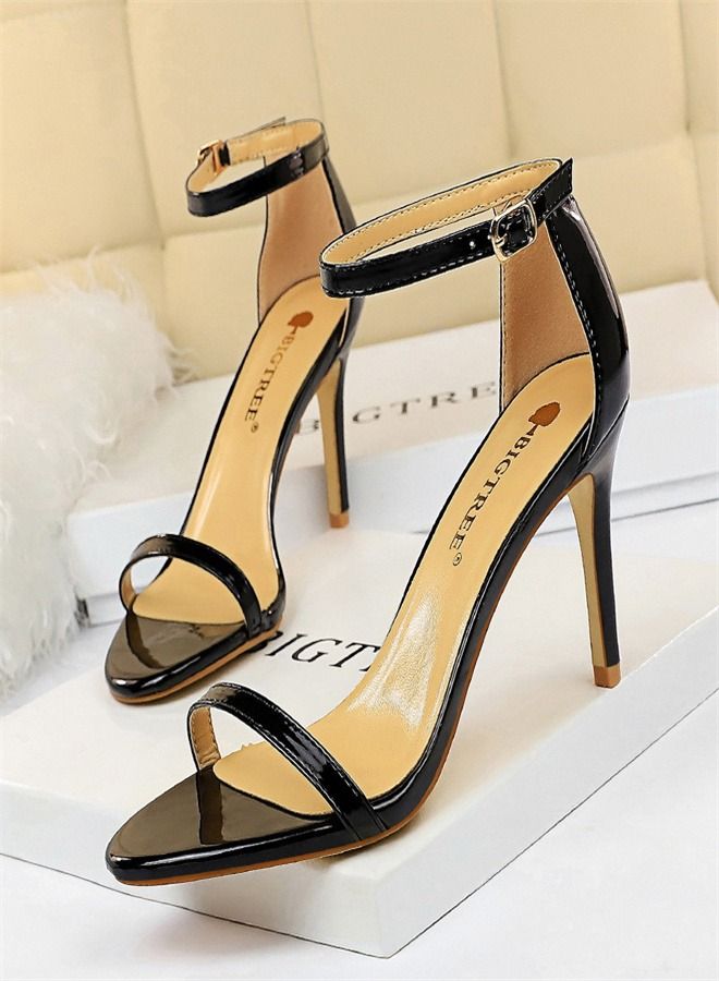 BIGTREE Open-Toe High-Heeled Sandals 8CM Black - Image 1