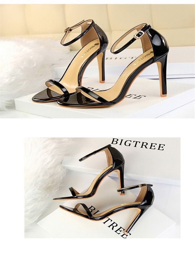 BIGTREE Open-Toe High-Heeled Sandals 8CM Black - Image 2