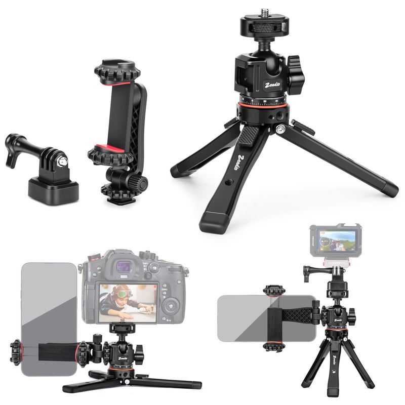 Zeadio Metal Camera Mini Tripod, with 1/4" Screw Ball Head Mount, Adjustable Heights Desktop Vlog Stand for Smooth 4 Osmo Mobile Ronin-S Vimble 2 Gimbal Handle Grip Stabilizer and All Cameras - Image 1