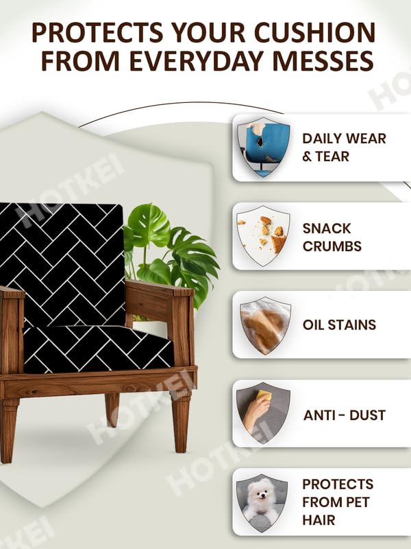 HOTKEI Black Brick (Pack of 10) 200 GSM Fabric Wooden Sofa Seat Cover Elastic Stretchable Cushion Seat Slip Cover Protector for Wooden Sofa Set 5 Seater Antislip Full Covers for Living Room - Image 3