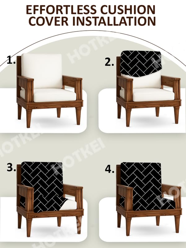 HOTKEI Black Brick (Pack of 10) 200 GSM Fabric Wooden Sofa Seat Cover Elastic Stretchable Cushion Seat Slip Cover Protector for Wooden Sofa Set 5 Seater Antislip Full Covers for Living Room - Image 5