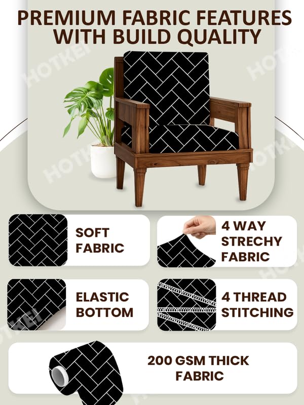 HOTKEI Black Brick (Pack of 10) 200 GSM Fabric Wooden Sofa Seat Cover Elastic Stretchable Cushion Seat Slip Cover Protector for Wooden Sofa Set 5 Seater Antislip Full Covers for Living Room - Image 2