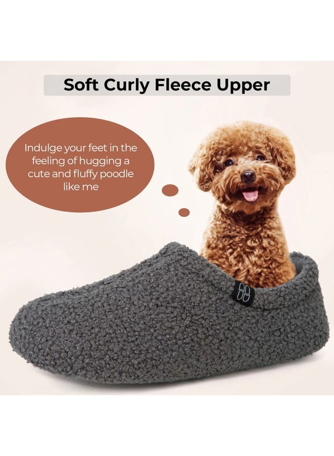 HomeTop Women's Fuzzy Curly Fur Memory Foam Loafer Slippers Bedroom House Shoes with Polar Fleece Lining (8.5 US,Dark Grey)  - Image 1