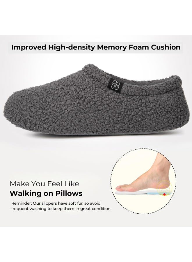 HomeTop Women's Fuzzy Curly Fur Memory Foam Loafer Slippers Bedroom House Shoes with Polar Fleece Lining (8.5 US,Dark Grey)  - Image 2