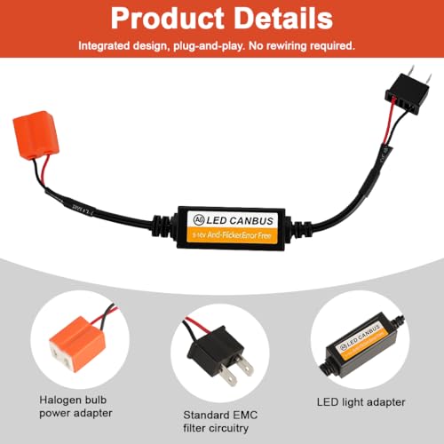 STHIRA® 2PCS H7 LED Bulb Decoder, H7 LED Light CANbus Decoder Anti Flicker Harness, Resistor Decoders Error Free Adapter, Fix Headlights Fog Light DRL Error Code, Plug and Play, Car Accessories - Image 3