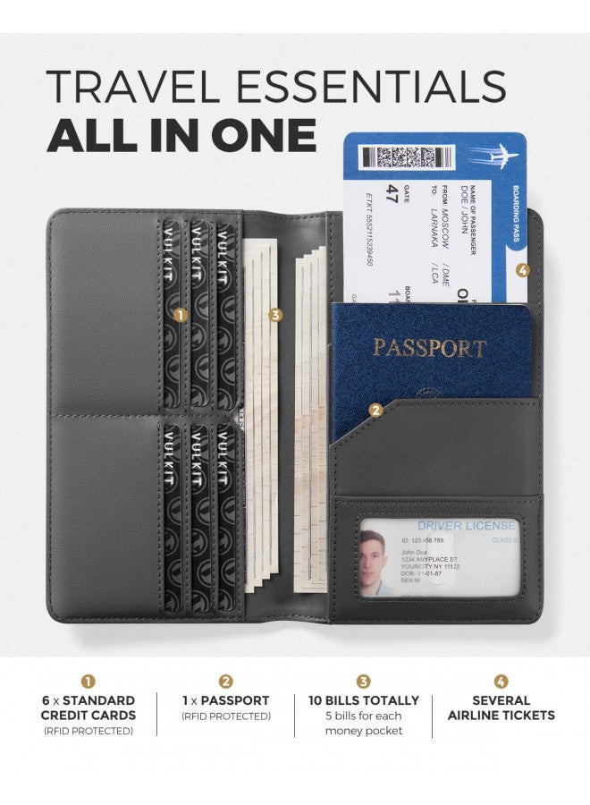 VULKIT VULKIT Passport Holder Wallet Genuine Leather Top Grade RFID Blocking Travel Wallet for Men & Women  - Image 1