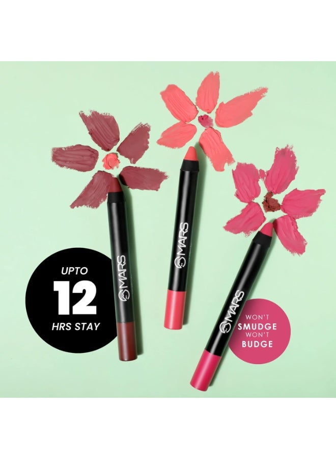 MARS Long Lasting Crayon Lipstick up to 12 Hours Stay | Matte Finish | Waterproof | Won't Smudge Won't Budge Lip Crayon (3.5 gm) (09-Smile Please) - Image 3