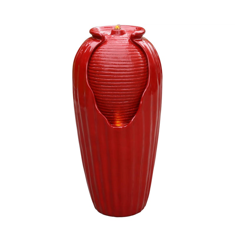Teamson Home Teamson Home Glazed Vase Floor Freestanding Water Fountain with LED Lights and Pump for Outdoor Patio Backyard Deck Plant Garden Dcor 32 Inch Height Red 