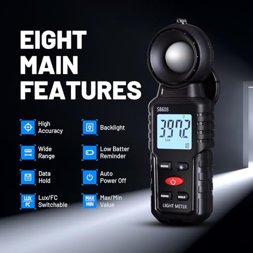 Mcbazel Digital Illuminance Light Meter, Photometer Light Intensity Sense Tester with LCD Display,Lux Meter Range up to 200,000 Lux for Grow Plants/Photography/Indoor/Garden - Image 2