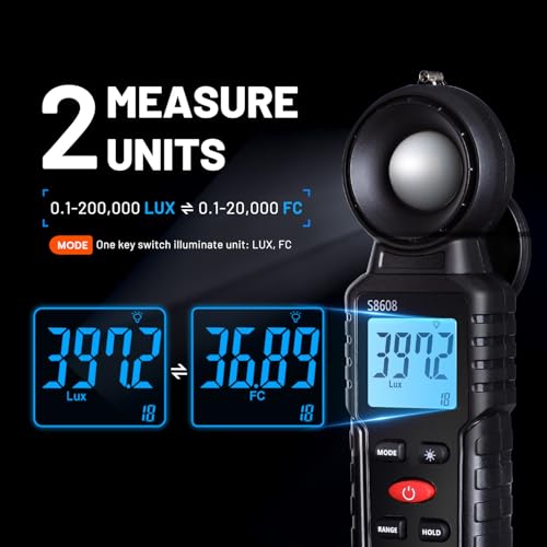 Mcbazel Digital Illuminance Light Meter, Photometer Light Intensity Sense Tester with LCD Display,Lux Meter Range up to 200,000 Lux for Grow Plants/Photography/Indoor/Garden - Image 5