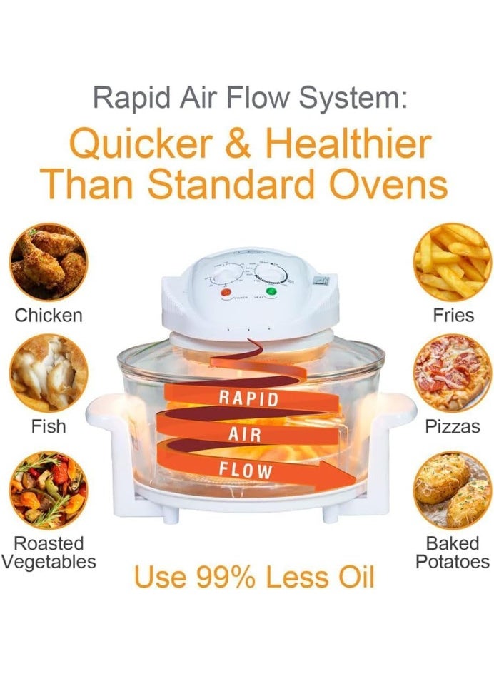 Hope 12-Litre Low Fat Halogen Oven, 1300W Air Fryer Cooker with Halogen, Convection and Infrared Cooking Power, 60-Minute Timer and Adjustable Temperature Dial for Roasting, Baking and Everyday Cooking - Image 3