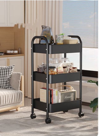 3 Tier Metal Utility Rolling Cart, Metal Tray Storage Organizer Cart, Art Craft Cart with 4 Hooks for Kitchen Bathroom Office Living Room(Black) - pzsku/Z46C3D7F2554BD1099A05Z/45/1749647759/0a3a3389-4242-4a7e-9544-dc16a28385c7