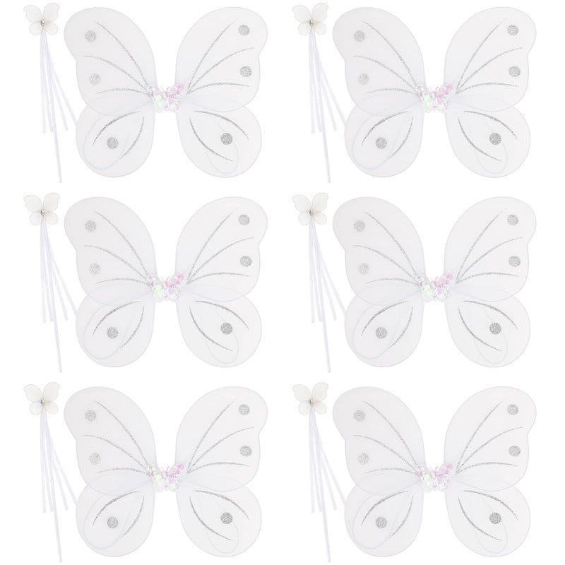 kilofly 6 Sets Angel Butterfly Wings Fairy Wands Princess Dress Up Costume - Image 3