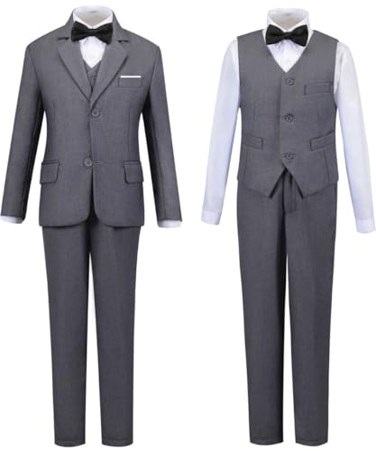 Addneo Kids Tuxedo,Suits for Boys Slim Fit 5 Piece Formal Suit Set Youth Suits Gray Size 2T - Image 2