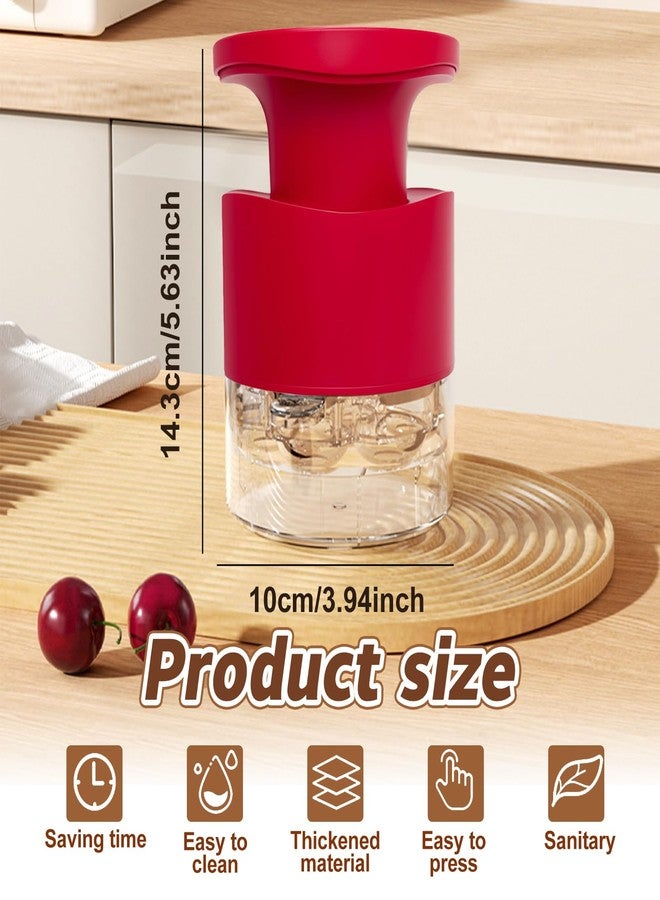Kerfulty Cherry Pitter - Quick Release Multi Cherries Stoner Pitter 7-in-1, Push Button Cherr'y Core Pit'ter Tool Multiple with Splatter Protector, Pit Seed Remover for Making Jam Cherry Dishes (Red) - Image 2