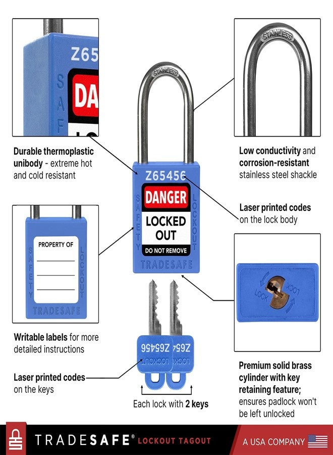 TRADESAFE Lockout Tagout Locks Set - 10 Blue Keyed Alike Padlocks, 2 Keys Per Lock, OSHA Compliant Loto Locks - Image 4