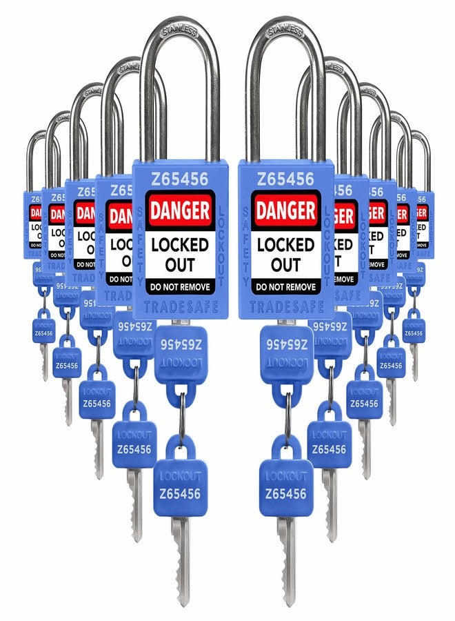 TRADESAFE Lockout Tagout Locks Set - 10 Blue Keyed Alike Padlocks, 2 Keys Per Lock, OSHA Compliant Loto Locks - Image 1