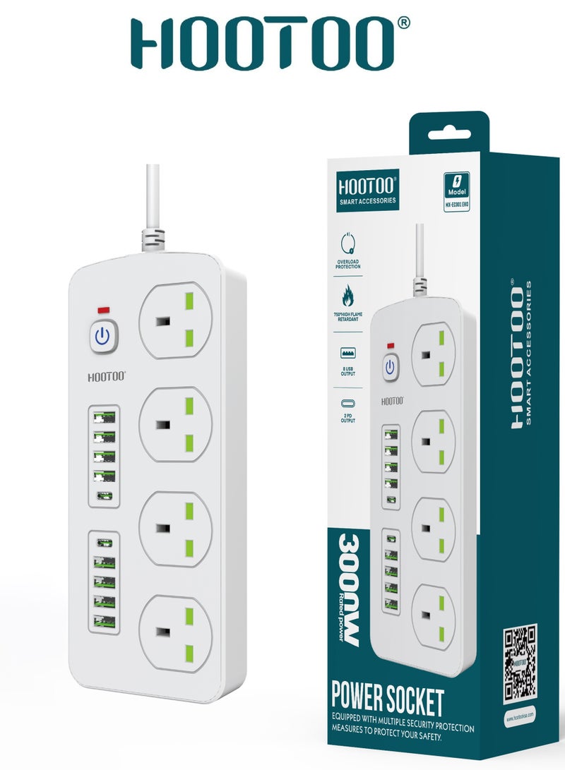 HooToo 4-outlet power strip. extension socket with 8-port USB & 2-port Type-C PD. 5-meter extension wire. 750°C heat-resistant power extension. 3000W original multi plug. extension board with overvoltage protection ,and Switch with on/off switch for safety.  - Image 5