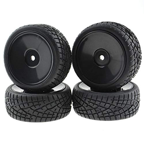 Rowiz 4PCS 1:10 On Road RC Tires 12mm Hub Wheel Rims Concentric Hard Dish for Touring Racing Cars, Black - Image 1