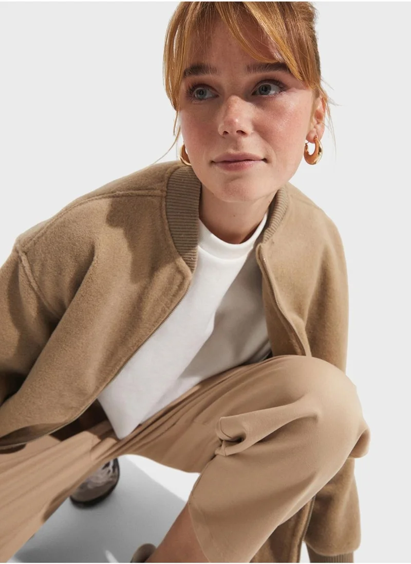JUNE Zipper Detail Bomber Jacket