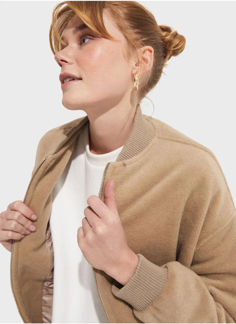 JUNE Zipper Detail Bomber Jacket