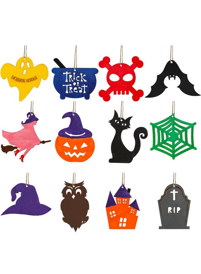 MGparty Halloween Crafts 60Pcs Halloween Wooden Slices Diy Natural Wood Crafts Unfinished Predrilled Cutouts Ornaments For Kids Halloween Hanging Decorations Gifts - Image 1