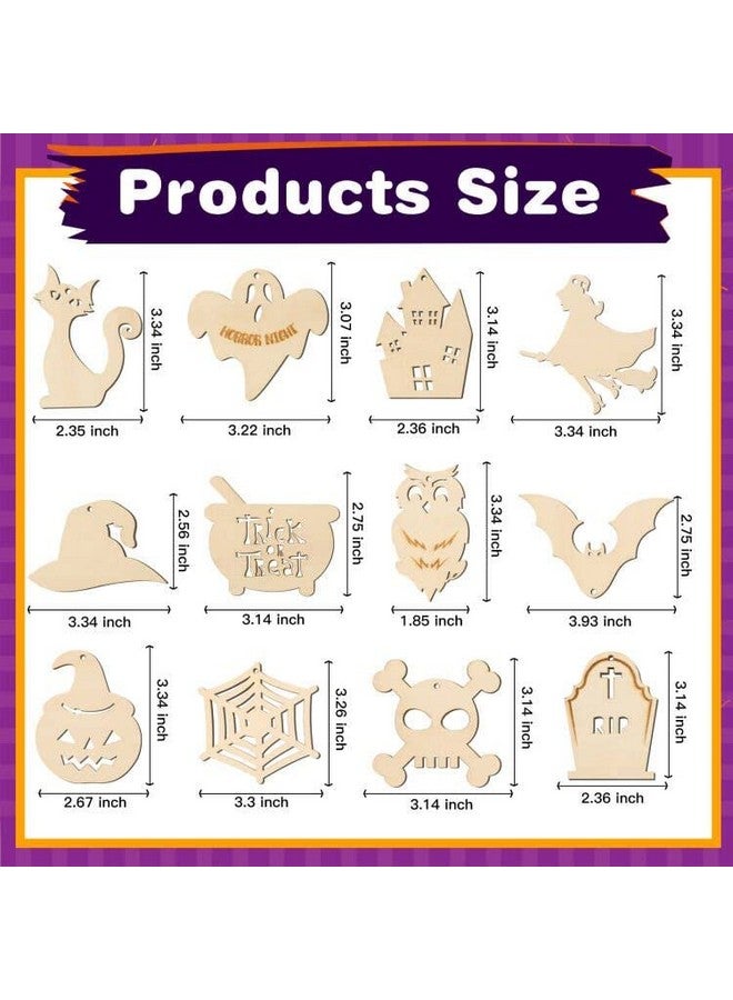 MGparty Halloween Crafts 60Pcs Halloween Wooden Slices Diy Natural Wood Crafts Unfinished Predrilled Cutouts Ornaments For Kids Halloween Hanging Decorations Gifts - Image 2
