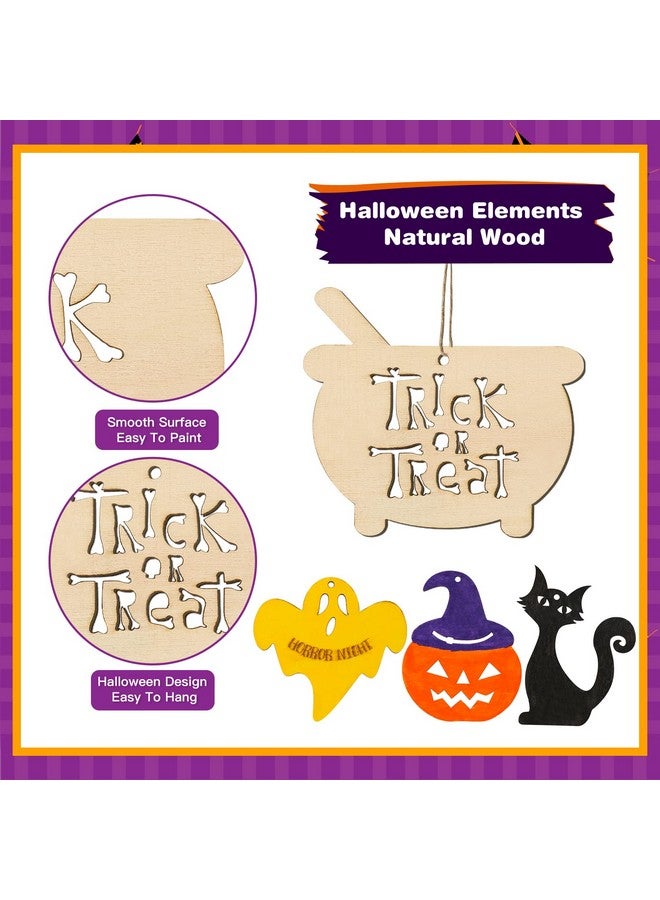 MGparty Halloween Crafts 60Pcs Halloween Wooden Slices Diy Natural Wood Crafts Unfinished Predrilled Cutouts Ornaments For Kids Halloween Hanging Decorations Gifts - Image 3