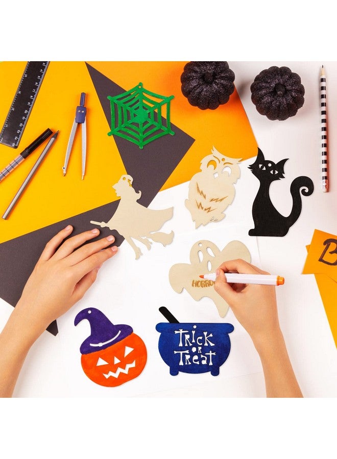 MGparty Halloween Crafts 60Pcs Halloween Wooden Slices Diy Natural Wood Crafts Unfinished Predrilled Cutouts Ornaments For Kids Halloween Hanging Decorations Gifts - Image 4